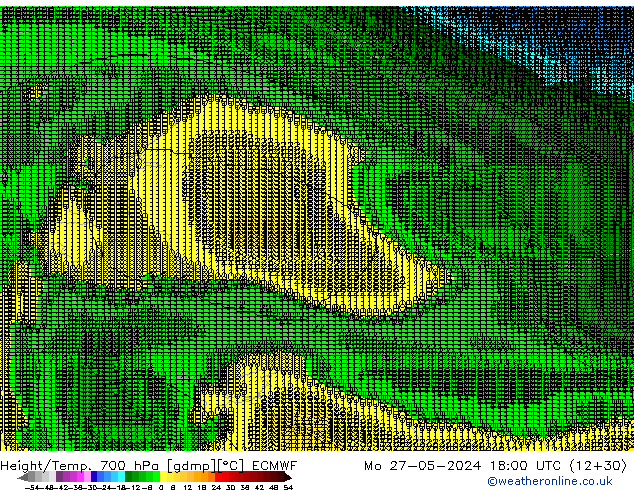 Height/Temp. 700 hPa ECMWF lun 27.05.2024 18 UTC