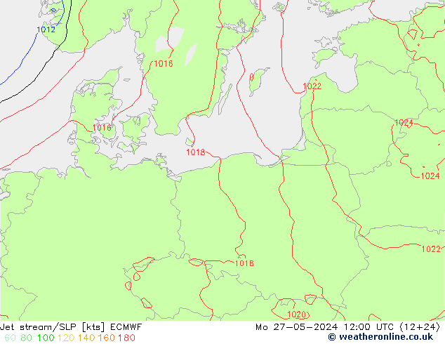 Jet stream/SLP ECMWF Mo 27.05.2024 12 UTC