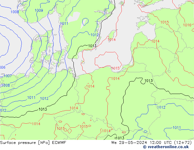 Surface pressure ECMWF We 29.05.2024 12 UTC