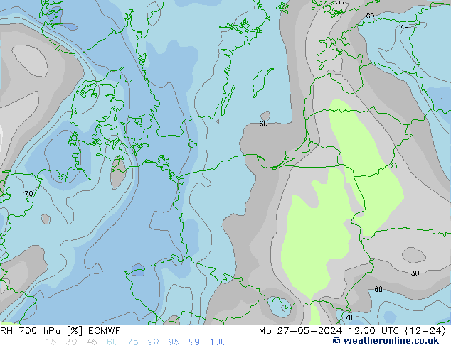 RH 700 hPa ECMWF Seg 27.05.2024 12 UTC