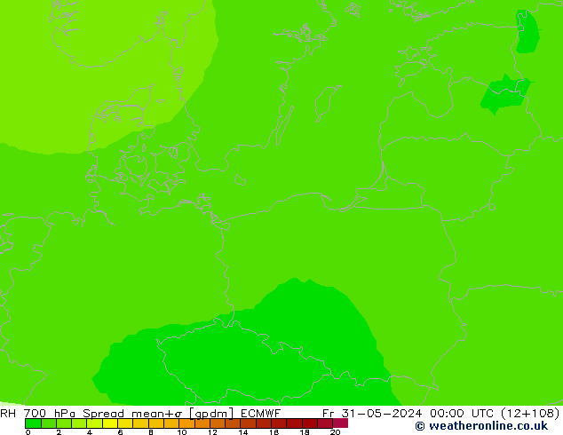 700 hPa Nispi Nem Spread ECMWF Cu 31.05.2024 00 UTC