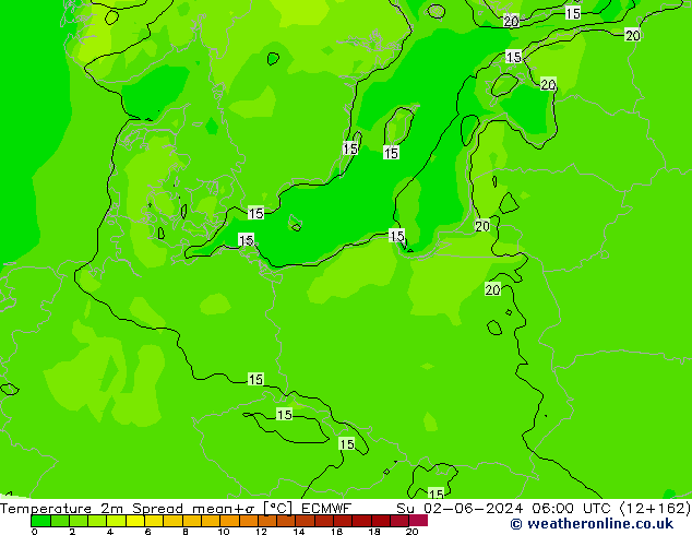 Temperature 2m Spread ECMWF Ne 02.06.2024 06 UTC