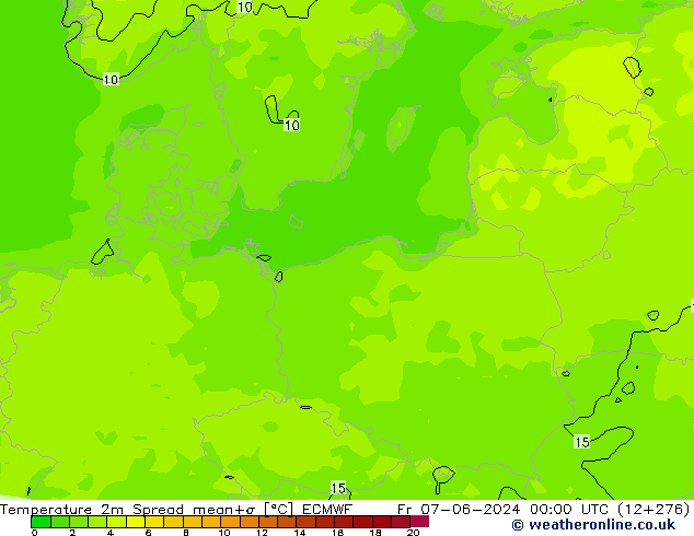 Temperatura 2m Spread ECMWF ven 07.06.2024 00 UTC