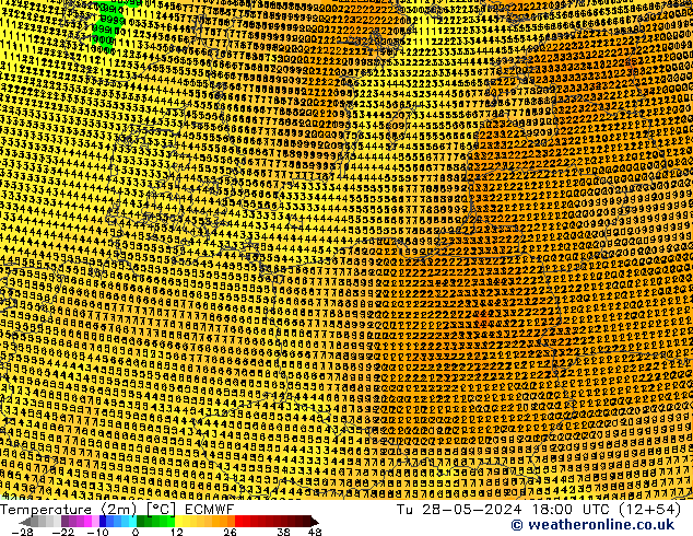 карта температуры ECMWF вт 28.05.2024 18 UTC