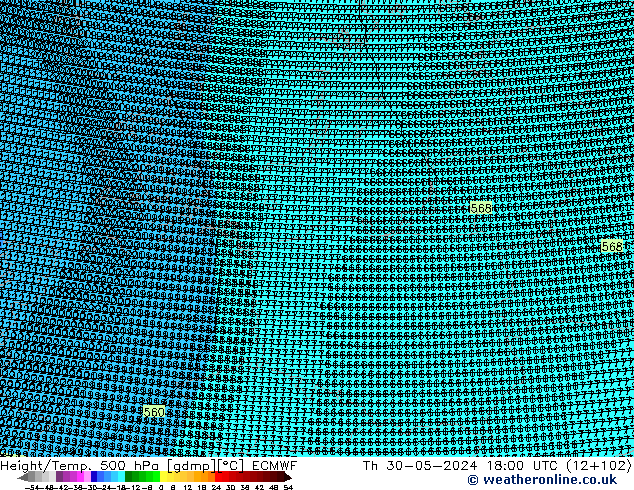 Height/Temp. 500 hPa ECMWF czw. 30.05.2024 18 UTC