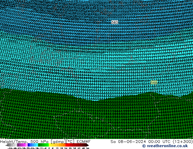 Height/Temp. 500 hPa ECMWF so. 08.06.2024 00 UTC