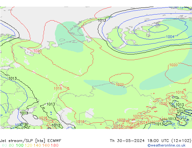 Corrente a getto ECMWF gio 30.05.2024 18 UTC