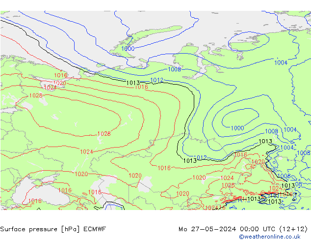 Surface pressure ECMWF Mo 27.05.2024 00 UTC