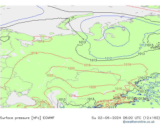 Surface pressure ECMWF Su 02.06.2024 06 UTC