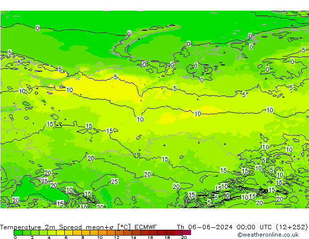 Temperature 2m Spread ECMWF Th 06.06.2024 00 UTC