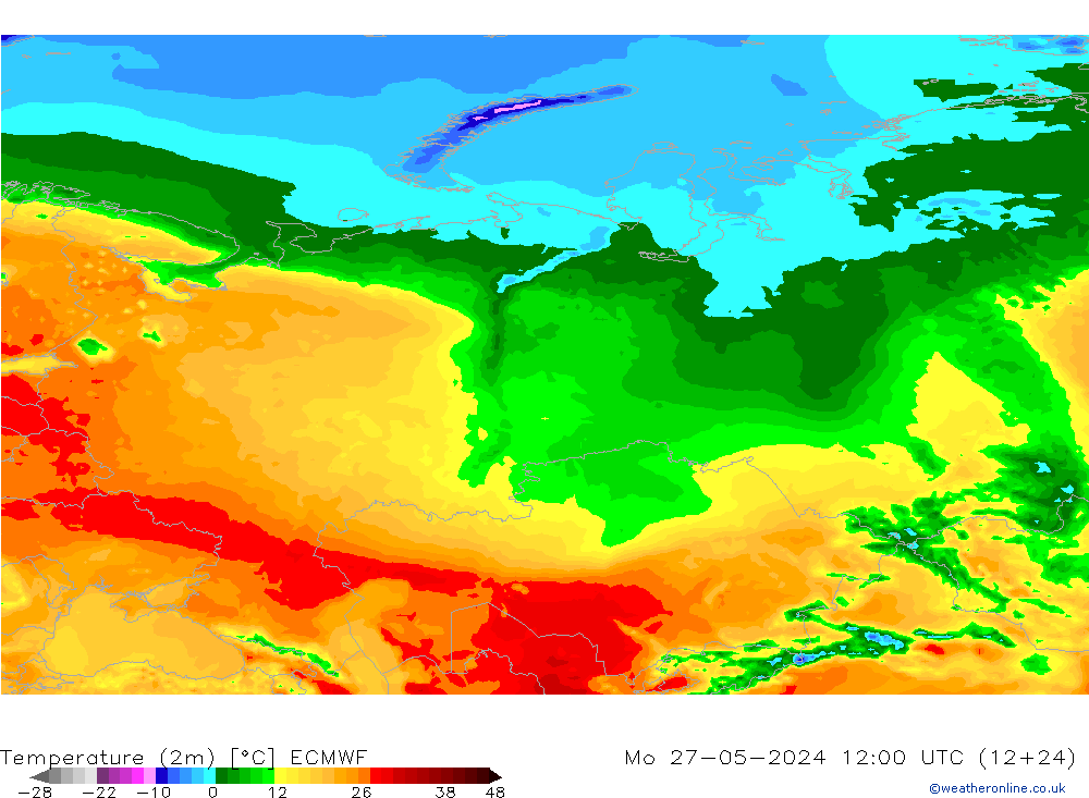 Temperature (2m) ECMWF Mo 27.05.2024 12 UTC