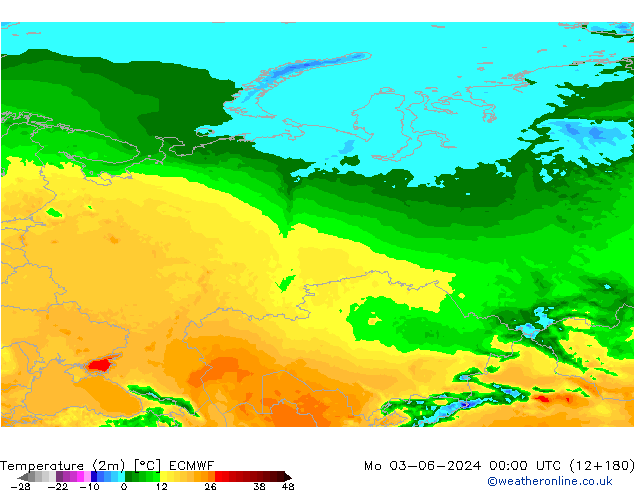 Temperature (2m) ECMWF Mo 03.06.2024 00 UTC