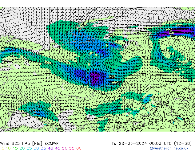 Wind 925 hPa ECMWF Tu 28.05.2024 00 UTC