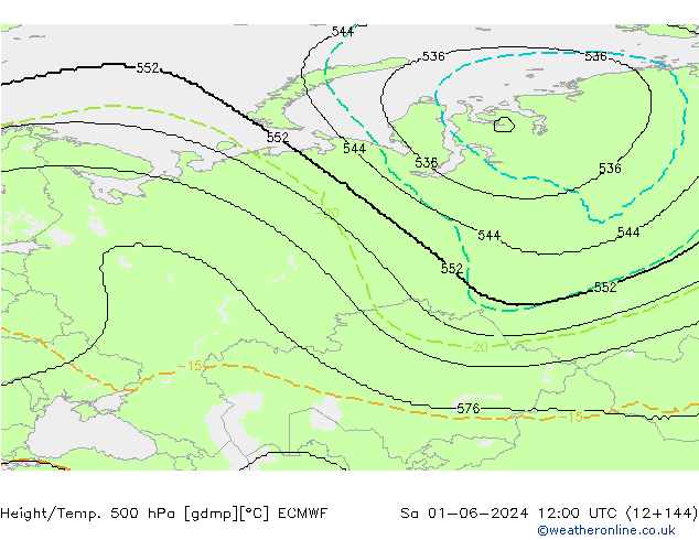 Yükseklik/Sıc. 500 hPa ECMWF Cts 01.06.2024 12 UTC