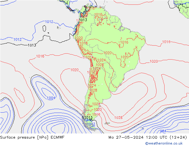 Presión superficial ECMWF lun 27.05.2024 12 UTC