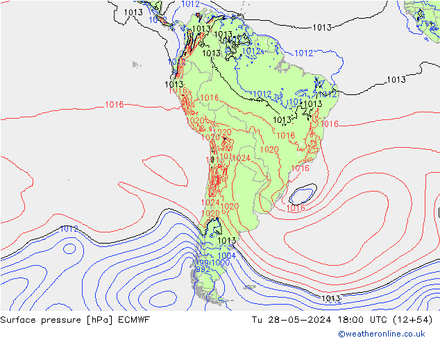 Pressione al suolo ECMWF mar 28.05.2024 18 UTC