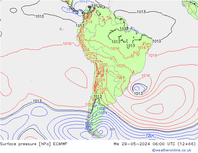 Luchtdruk (Grond) ECMWF wo 29.05.2024 06 UTC