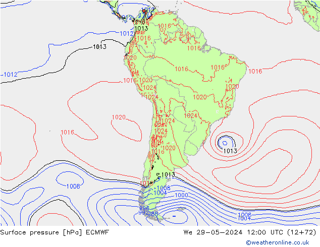 Atmosférický tlak ECMWF St 29.05.2024 12 UTC