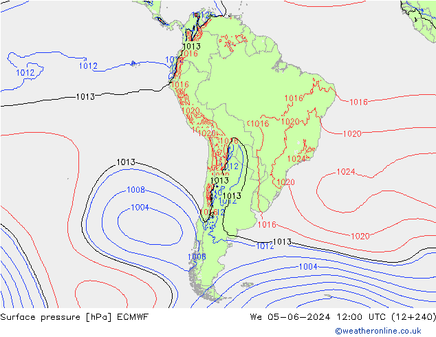 Presión superficial ECMWF mié 05.06.2024 12 UTC