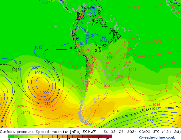 приземное давление Spread ECMWF Вс 02.06.2024 00 UTC