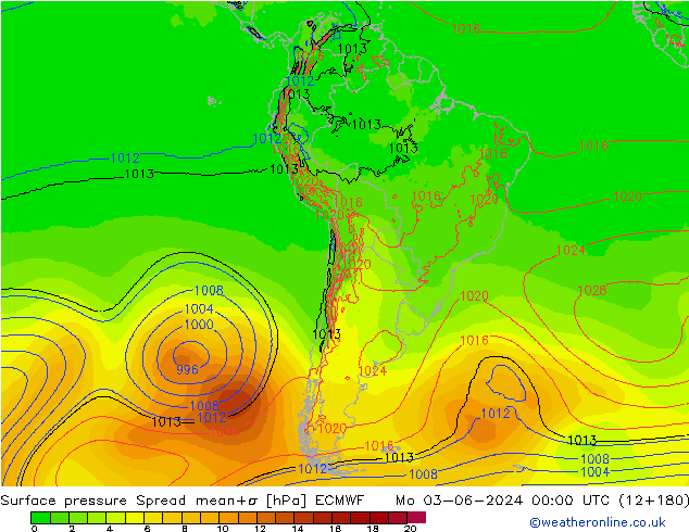 pressão do solo Spread ECMWF Seg 03.06.2024 00 UTC