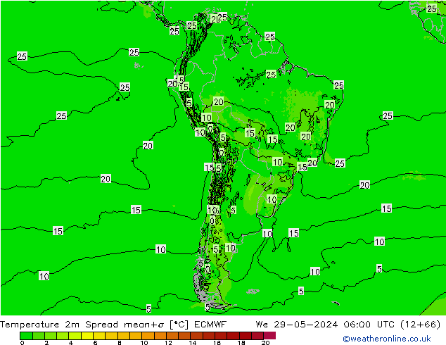 Temperature 2m Spread ECMWF We 29.05.2024 06 UTC