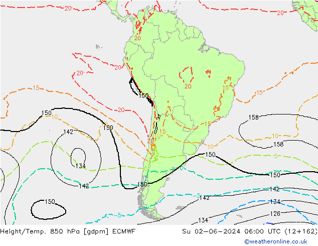 Height/Temp. 850 hPa ECMWF Dom 02.06.2024 06 UTC