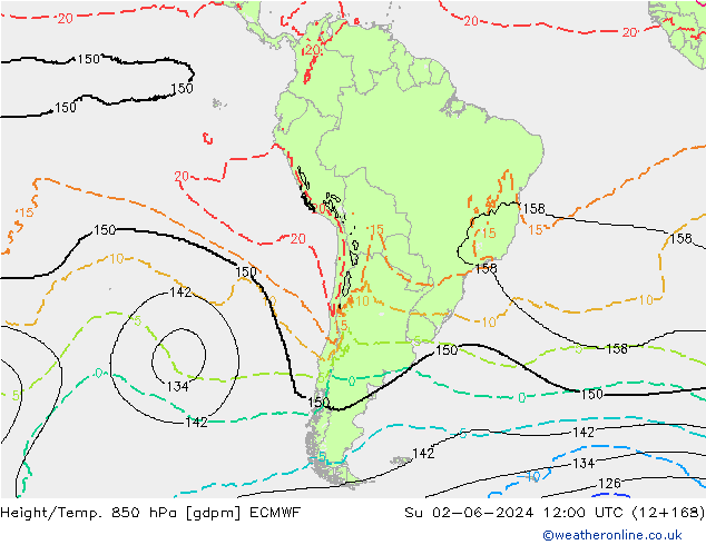 Height/Temp. 850 hPa ECMWF Su 02.06.2024 12 UTC