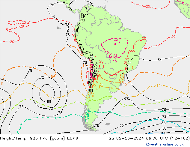 Height/Temp. 925 hPa ECMWF Su 02.06.2024 06 UTC