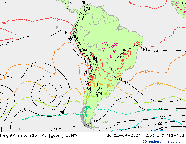 Height/Temp. 925 hPa ECMWF Dom 02.06.2024 12 UTC