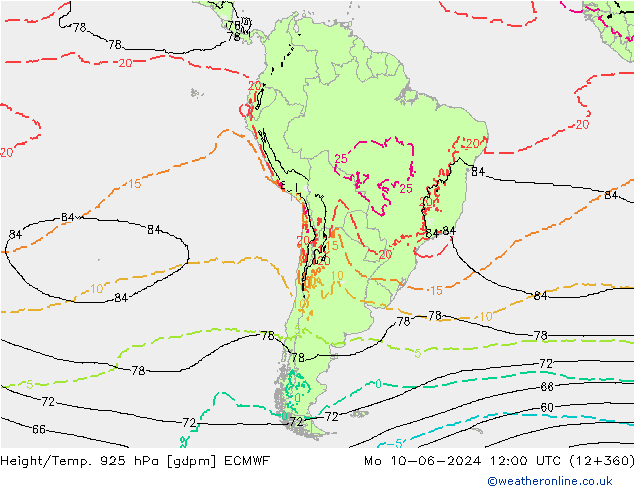 Height/Temp. 925 hPa ECMWF Mo 10.06.2024 12 UTC