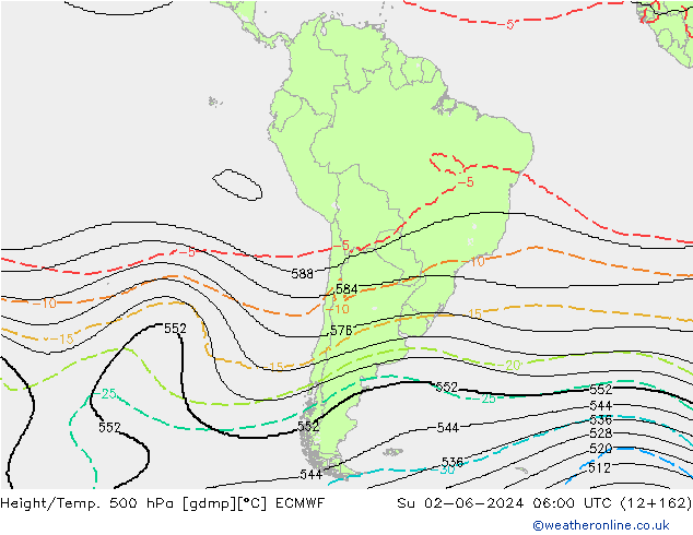 Height/Temp. 500 hPa ECMWF Dom 02.06.2024 06 UTC