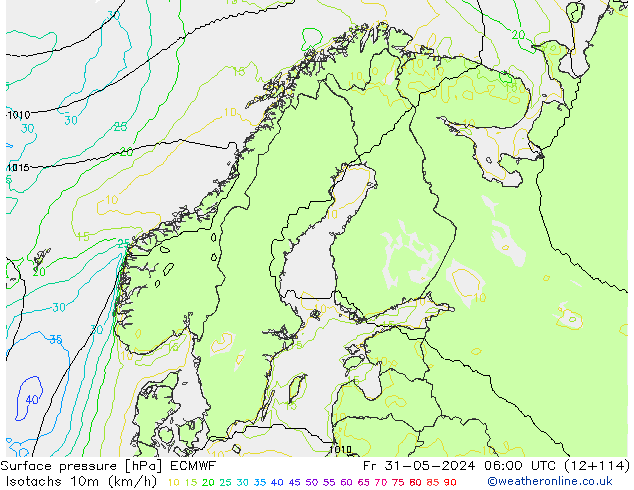 Isotachs (kph) ECMWF Sex 31.05.2024 06 UTC