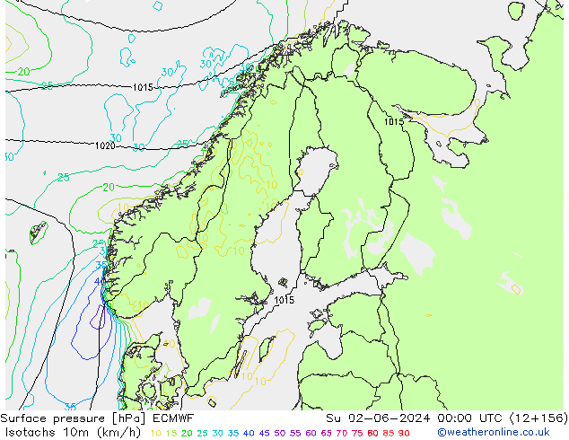 Eşrüzgar Hızları (km/sa) ECMWF Paz 02.06.2024 00 UTC