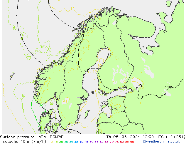 Isotachs (kph) ECMWF Th 06.06.2024 12 UTC