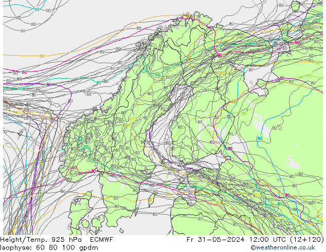 Height/Temp. 925 hPa ECMWF Sex 31.05.2024 12 UTC