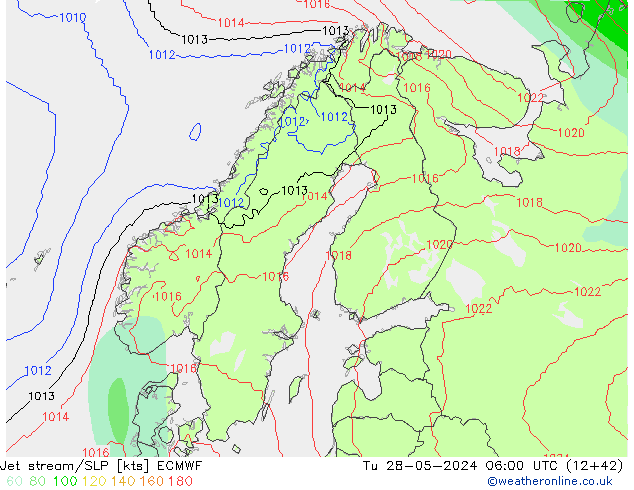 Polarjet/Bodendruck ECMWF Di 28.05.2024 06 UTC