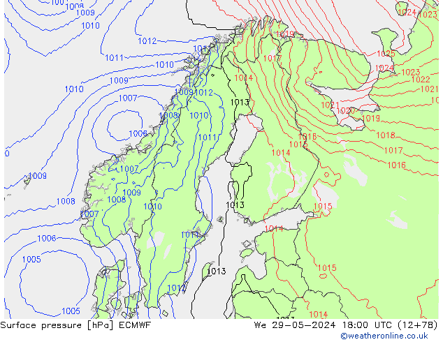 Luchtdruk (Grond) ECMWF wo 29.05.2024 18 UTC