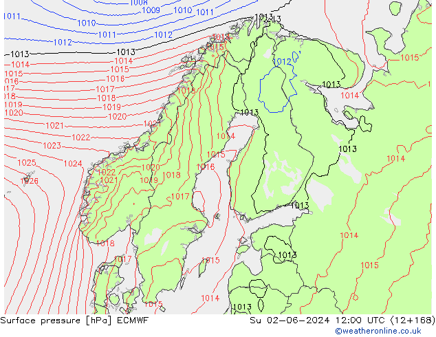 Pressione al suolo ECMWF dom 02.06.2024 12 UTC