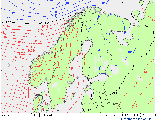 pressão do solo ECMWF Dom 02.06.2024 18 UTC