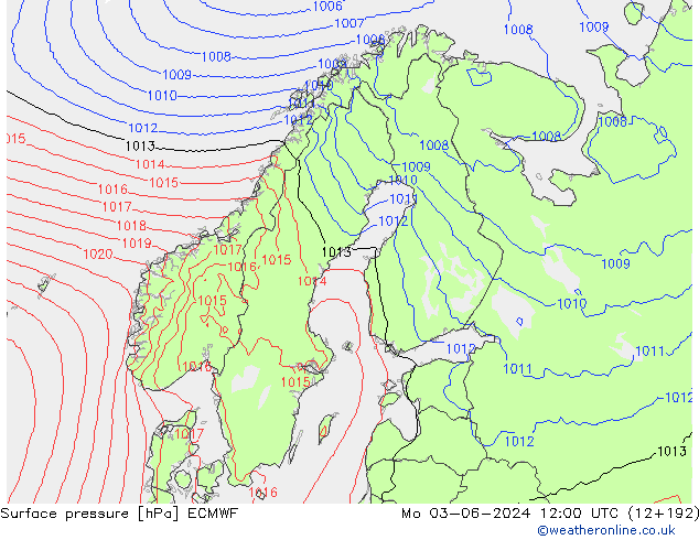 Luchtdruk (Grond) ECMWF ma 03.06.2024 12 UTC