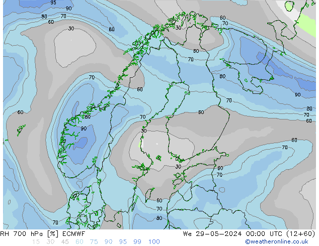 RH 700 гПа ECMWF ср 29.05.2024 00 UTC