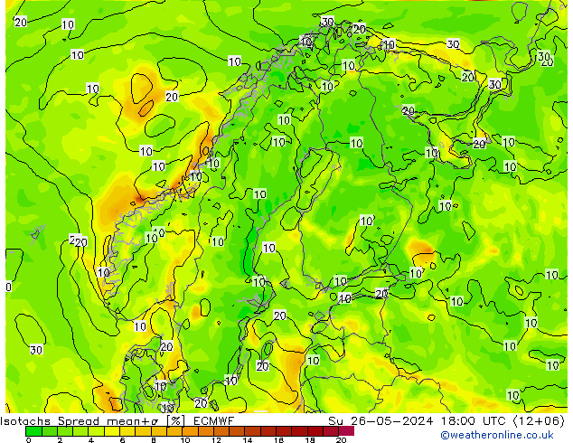 Isotachen Spread ECMWF So 26.05.2024 18 UTC