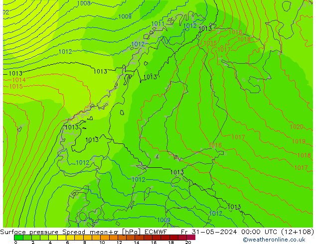 Atmosférický tlak Spread ECMWF Pá 31.05.2024 00 UTC