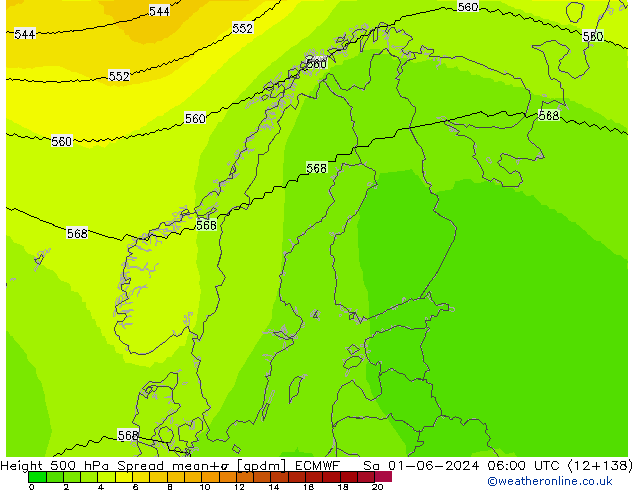 Height 500 hPa Spread ECMWF so. 01.06.2024 06 UTC