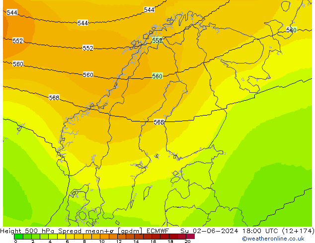 Height 500 hPa Spread ECMWF Su 02.06.2024 18 UTC