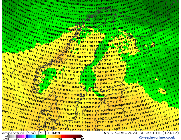 Temperaturkarte (2m) ECMWF Mo 27.05.2024 00 UTC