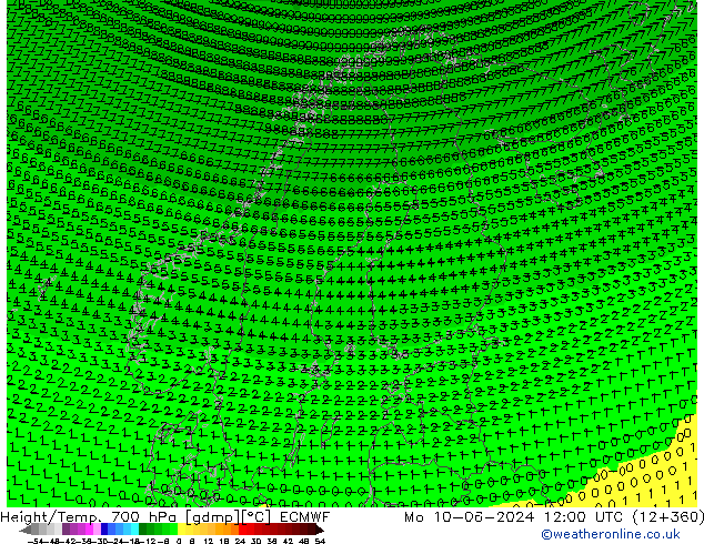 Height/Temp. 700 hPa ECMWF  10.06.2024 12 UTC