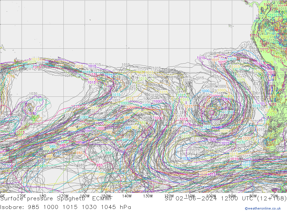 Yer basıncı Spaghetti ECMWF Paz 02.06.2024 12 UTC