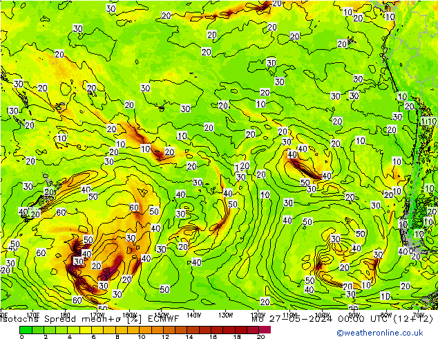 Izotacha Spread ECMWF pon. 27.05.2024 00 UTC